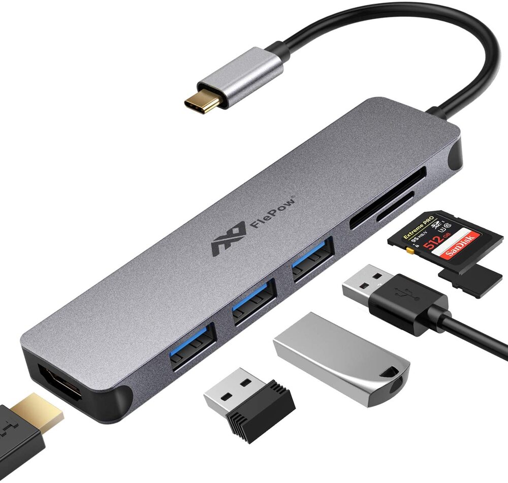 This USB C Hub is a Multiport Adapter, 7 in 1, portable in aluminum, support of 4K, HDMI Output, 3 USB 3.0 Ports, SD/Micro SD Card Reader. Device compatible for MacBook Pro and XPS More Type C Devices.
